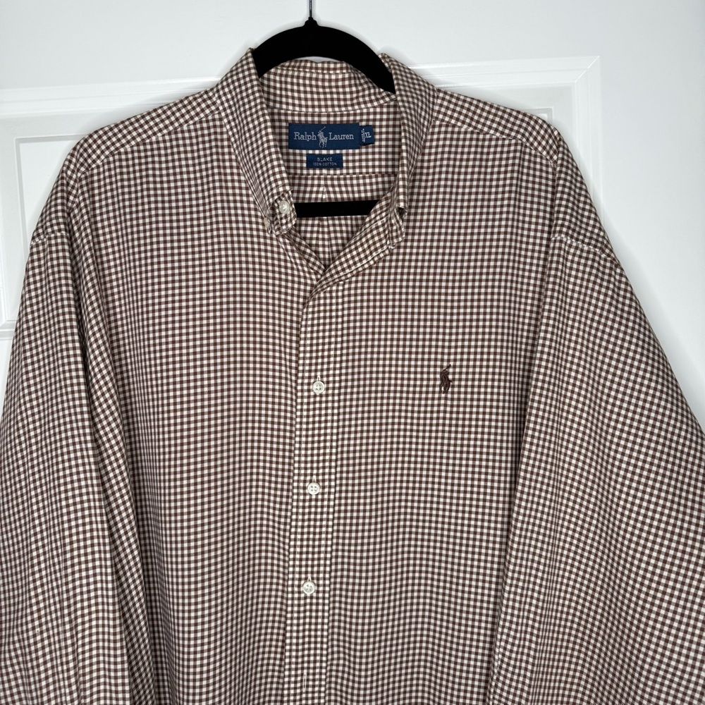 Ralph Lauren Men's Tan and White Checkered Shirt - Picture 3 of 4